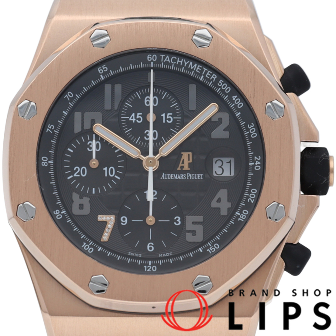 AUDEMARS PIGUET(オーデマピゲ)のオーデマ ピゲ ロイヤル オーク オフショア クロノグラフ GINZA 7 銀座ブティック限定 世界限定100本 Royal Oak Offshore 26180OR.OO.D101CR.01 箱 保証書 K18PG/革 メンズ時計 ブラック 仕上げ済 美品 【中古】 メンズの時計(その他)の商品写真