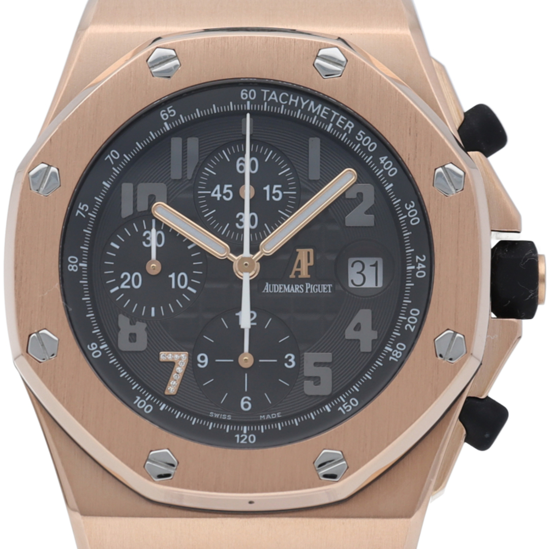 AUDEMARS PIGUET(オーデマピゲ)のオーデマ ピゲ ロイヤル オーク オフショア クロノグラフ GINZA 7 銀座ブティック限定 世界限定100本 Royal Oak Offshore 26180OR.OO.D101CR.01 箱 保証書 K18PG/革 メンズ時計 ブラック 仕上げ済 美品 【中古】 メンズの時計(その他)の商品写真