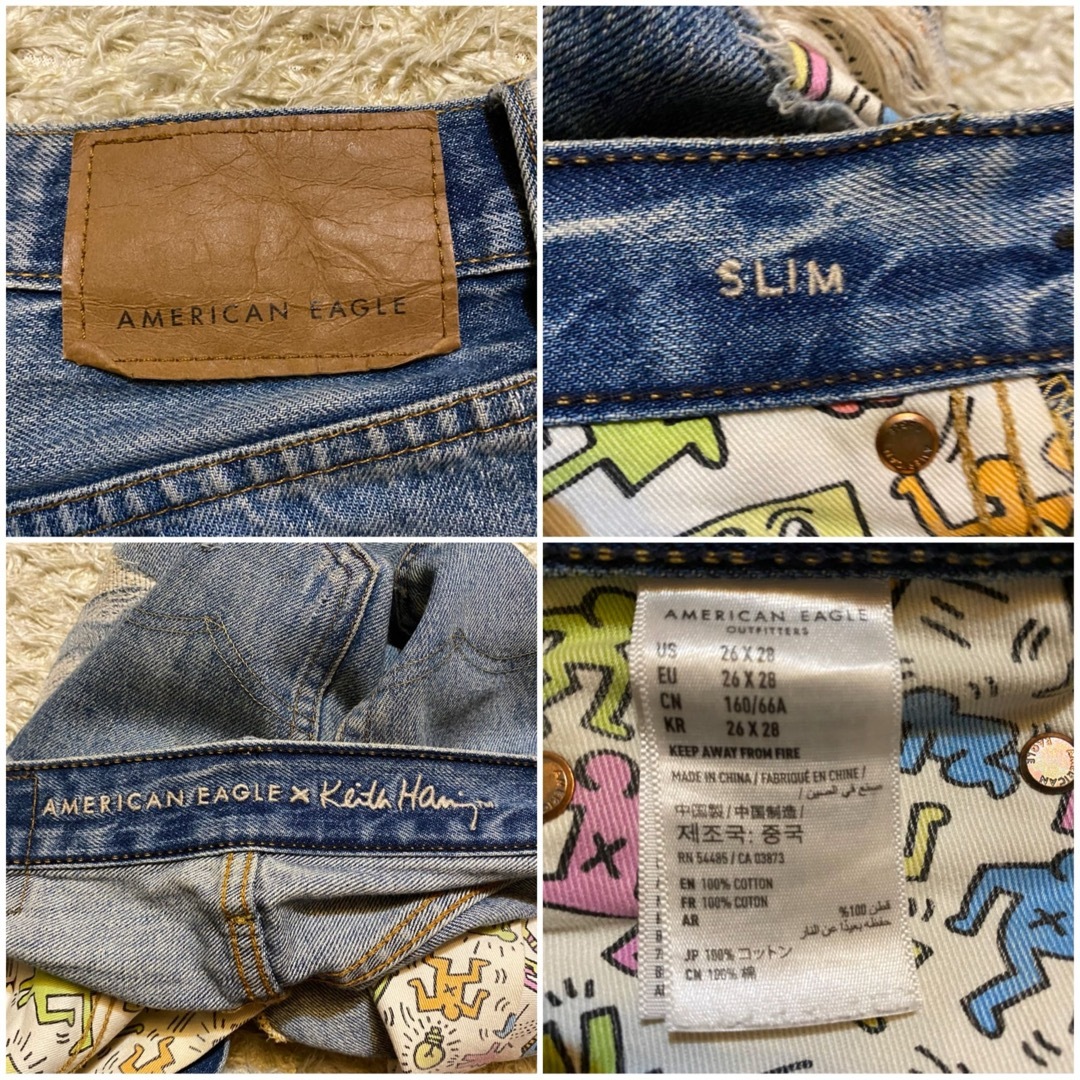 American Eagle(アメリカンイーグル)のAMERICAN EAGLE × keith haring ダメージ　デニム　M レディースのパンツ(デニム/ジーンズ)の商品写真