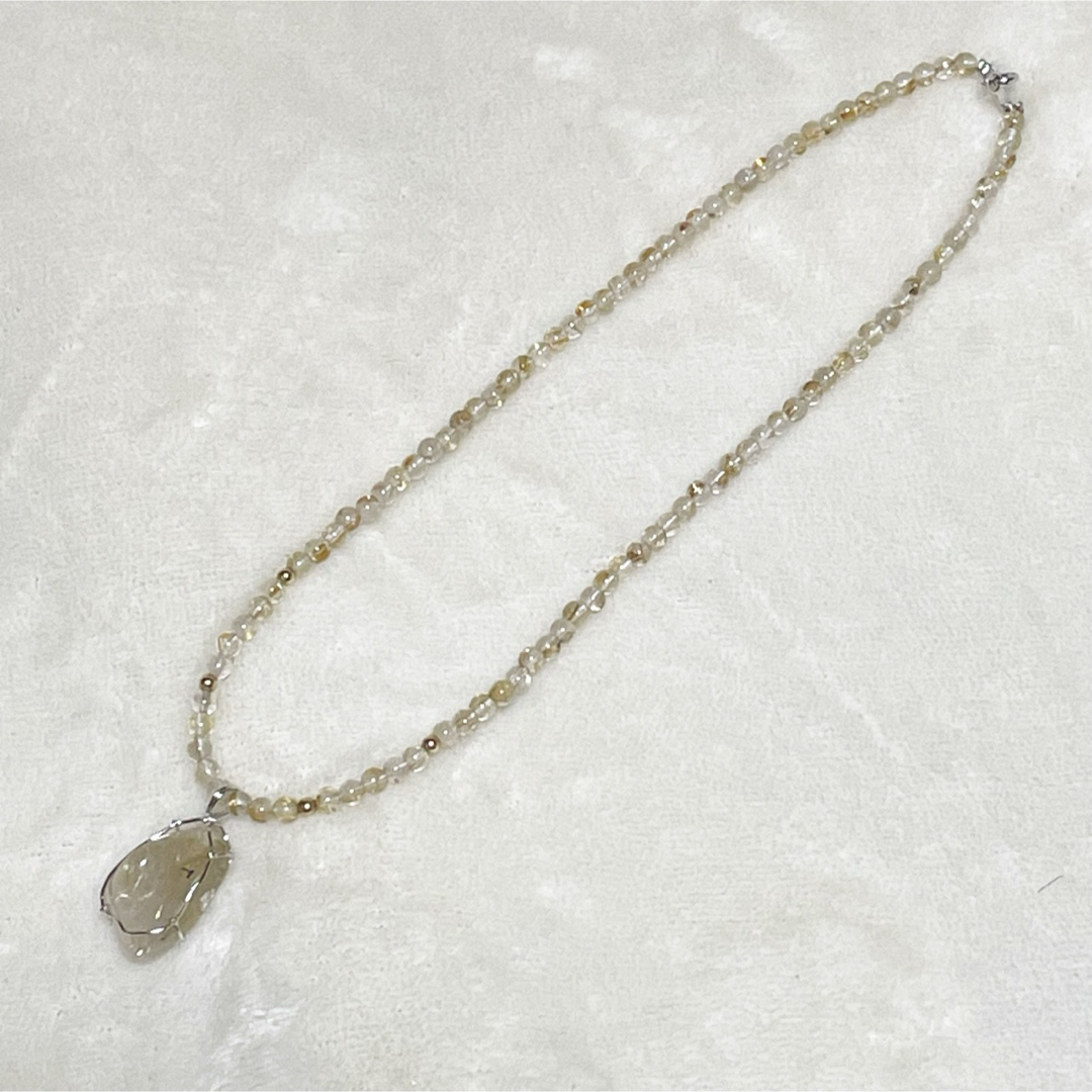 ルチルクォーツ ビーズネックレス ペンダント silver刻印 天然石 2WAY レディースのアクセサリー(ネックレス)の商品写真