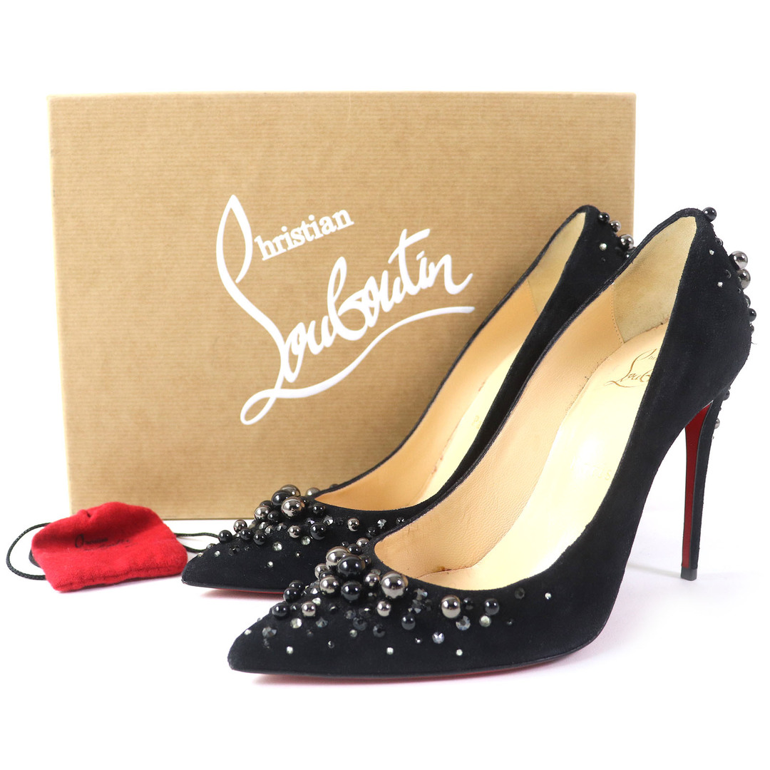 Christian Louboutin(クリスチャンルブタン)の美品△Christian Louboutin クリスチャンルブタン 3160781 Candidate 100 スウェード ビジュー・フェイクパール付き ポインテッドトゥ パンプス ブラック 36 イタリア製 レディース レディースの靴/シューズ(ハイヒール/パンプス)の商品写真