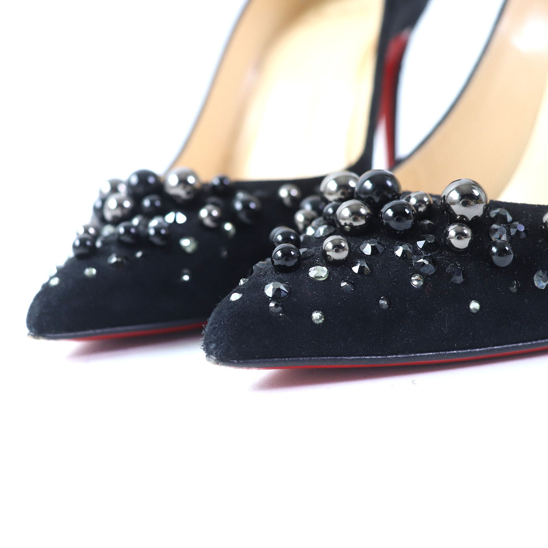 Christian Louboutin(クリスチャンルブタン)の美品△Christian Louboutin クリスチャンルブタン 3160781 Candidate 100 スウェード ビジュー・フェイクパール付き ポインテッドトゥ パンプス ブラック 36 イタリア製 レディース レディースの靴/シューズ(ハイヒール/パンプス)の商品写真