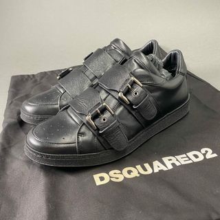 ディースクエアード(DSQUARED2)の4d4 《美品》 DSQUARED2 ディースクエアード イタリア製 ローカットスニーカー シューズ ベルクロストラップ 39 ブラック レザー MADE IN ITALY(スニーカー)