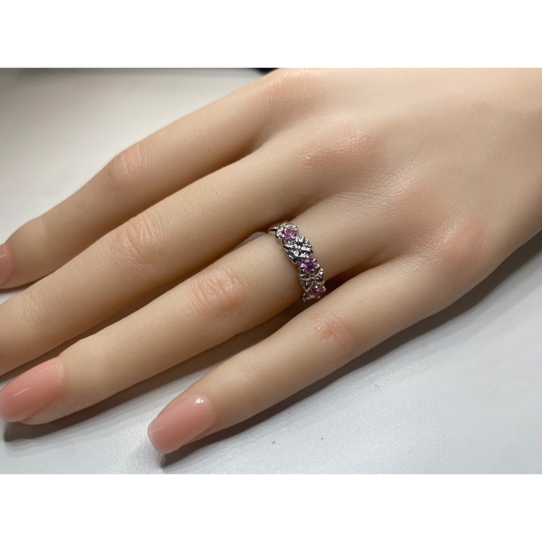 天然 ピンクサファイア ダイヤモンド リング K14 ホワイトゴールド レディースのアクセサリー(リング(指輪))の商品写真