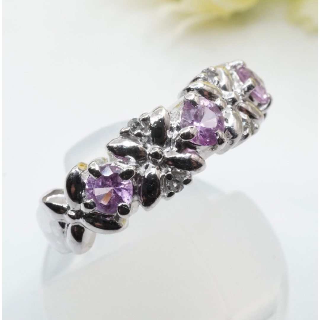 天然 ピンクサファイア ダイヤモンド リング K14 ホワイトゴールド レディースのアクセサリー(リング(指輪))の商品写真