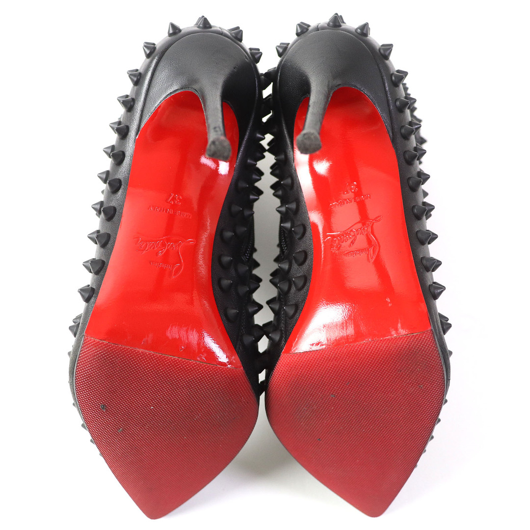 Christian Louboutin(クリスチャンルブタン)の美品△Christian Louboutin クリスチャンルブタン レザー スパイクスタッズ サイドジップ ポインテッドトゥ アンクルブーツ ブラック 37 保存袋付き イタリア製 レディース レディースの靴/シューズ(ブーツ)の商品写真