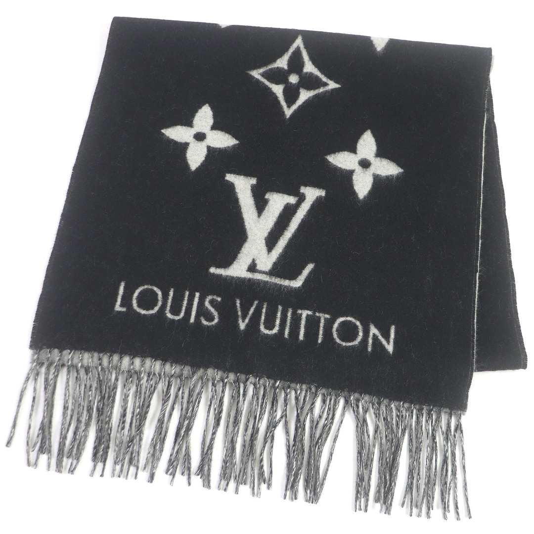 LOUIS VUITTON(ルイヴィトン)の極美品□LOUIS VUITTON ルイヴィトン 2023年製 M71040 レイキャビック カシミヤ100％ モノグラム 大判ショール フリンジマフラー ノワール 170×45cm UK製 正規品 レディース 定価127,600円 レディースのファッション小物(マフラー/ショール)の商品写真