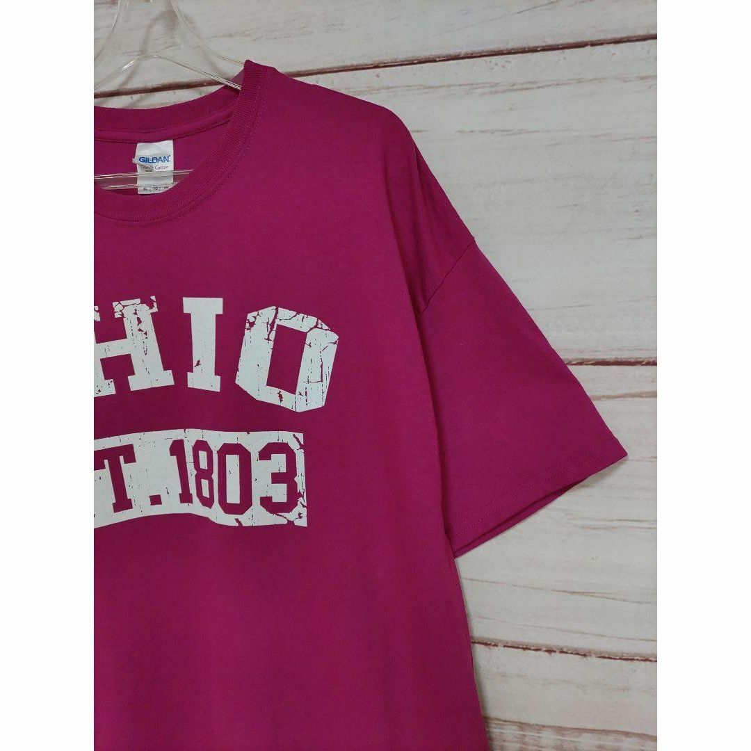 GILDAN　ギルダン　Tシャツ　半袖　古着　OHIO　ロゴプリント　オーバー メンズのトップス(Tシャツ/カットソー(半袖/袖なし))の商品写真