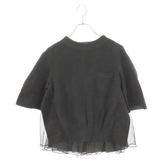 サカイ(sacai)のSacai サカイ 20SS Fabric Combo Knit シフォン ツイル ニット切替 バックプリーツ 半袖Tシャツ カットソー ブラック レディース 20-04905(Tシャツ(半袖/袖なし))