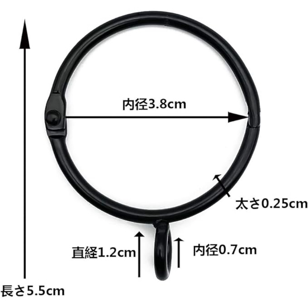KaiYi  シャワーカーテンリング　スライドリング　内径38㎜　30個　黒 インテリア/住まい/日用品のカーテン/ブラインド(カーテン)の商品写真