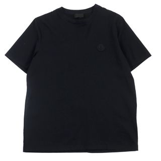 モンクレール(MONCLER)の美品○MONCLER モンクレール 21SS G10918C7B310 8390Υ MAGLIA T-SHIRT コットン100% ロゴワッペン/ロゴプリント 異素材切替デザイン クルーネック 半袖Ｔシャツ ブラック S 正規品 メンズ(Tシャツ/カットソー(半袖/袖なし))