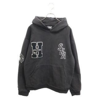 ウィンダンシー(WIND AND SEA)のWIND AND SEA ウィンダンシー 21AW×HYSTERIC GLAMOUR HOODIE ヒステリックグラマー ロゴワッペン フーディ スウェット プルオーバーパーカー ブラック WDS-HYS-3-06(パーカー)