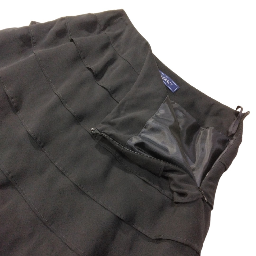 M'S GRACY(エムズグレイシー)のエムズグレイシー 8段フリル スカート 38 M ブラック フォーマル フレア レディースのスカート(ひざ丈スカート)の商品写真
