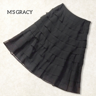 エムズグレイシー(M'S GRACY)のエムズグレイシー 8段フリル スカート 38 M ブラック フォーマル フレア(ひざ丈スカート)
