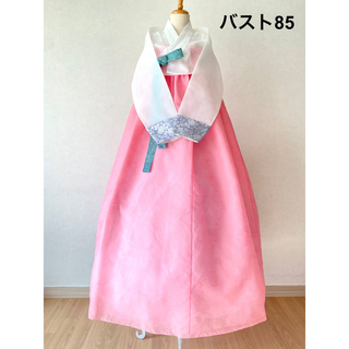 チマチョゴリ 涼しい白×ピンク 美品プレミアム化繊 3点セット(その他ドレス)
