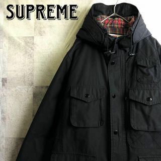 シュプリーム(Supreme)の希少 美品 シュプリーム フーディーハンティングジャケット チェック裏地 黒 M(マウンテンパーカー)