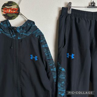 アンダーアーマー(UNDER ARMOUR)のアンダーアーマー　ナイロンジャケット上下セットアップ　薄生地　Mサイズ　黒　青(ナイロンジャケット)