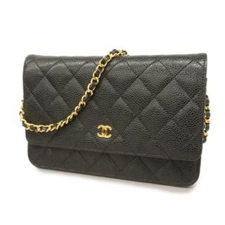 シャネル(CHANEL)の【4ha0325】シャネル ショルダーウォレット/マトラッセ/チェーンショルダー/キャビアスキン/ブラック/シャンパンゴールド金具 【中古】 レディース(財布)