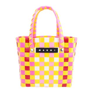 マルニ(Marni)のマルニ バッグ マイクロバスケット ピンクイエロー ミニバッグ 編み込み 軽量(トートバッグ)