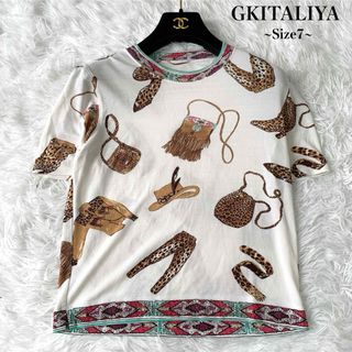 イタリヤ(伊太利屋)の【美品】GKITALIYA 伊太利屋 レオパード柄カットソー トップス 7(カットソー(半袖/袖なし))