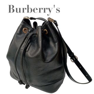 バーバリー(BURBERRY)の極美品 バーバリーズ ショルダーバッグ 巾着 チェック ヴィンテージ レザー 黒(ショルダーバッグ)