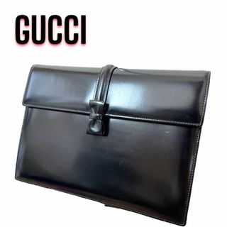 グッチ(Gucci)の◎美品 GUCCI レザー ハンドバッグ セカンドバッグ ブラック キーチャーム(ハンドバッグ)