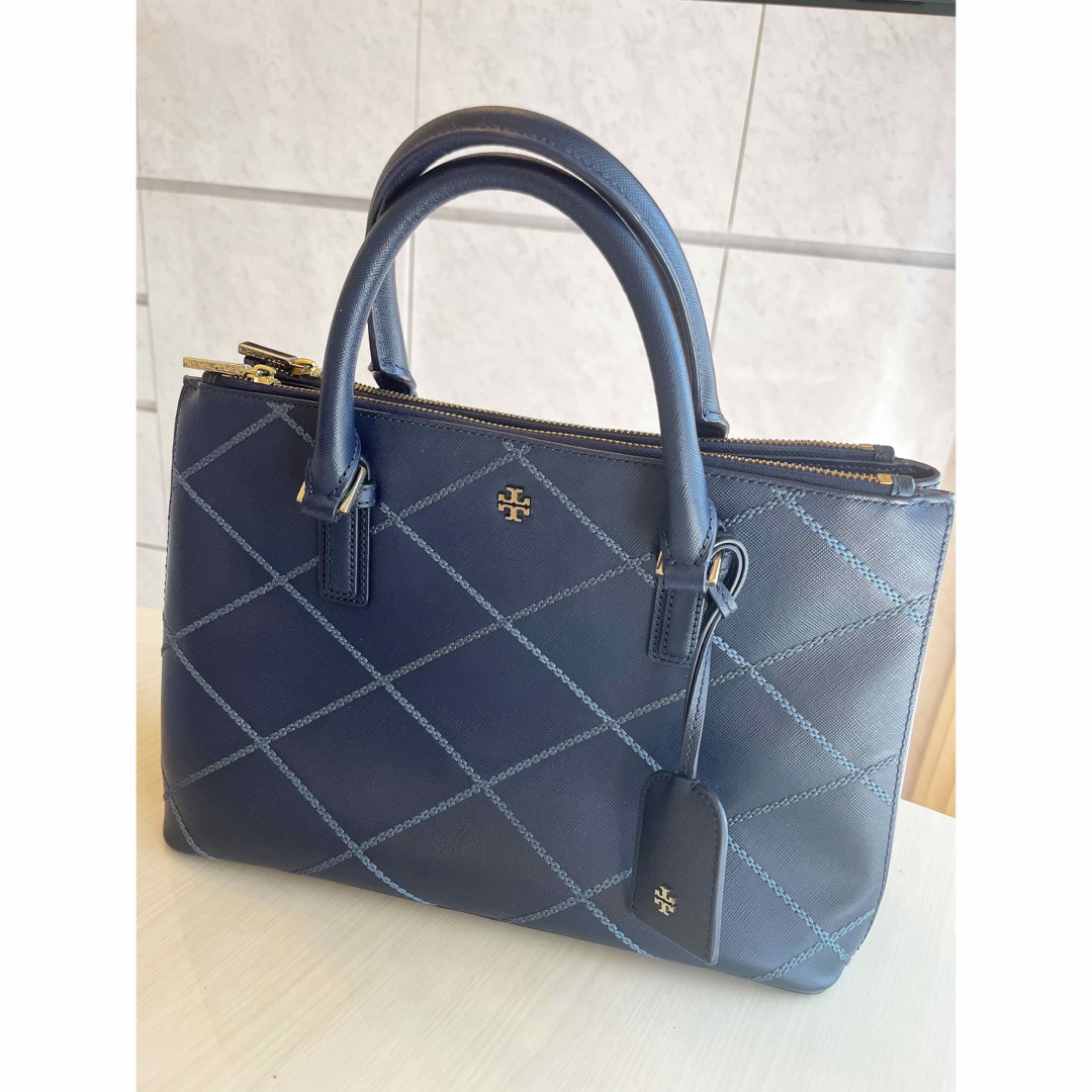 Tory Burch(トリーバーチ)のTory Burch 格子柄 チェック ステッチダブルジップ レザー バッグ レディースのバッグ(ハンドバッグ)の商品写真