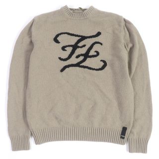 フェンディ(FENDI)の美品□FENDI フェンディ 2019年製 カシミヤ100％ FFロゴ ロングスリーブ 長袖ニット セーター ライトベージュ 50 イタリア製 正規品 メンズ(ニット/セーター)