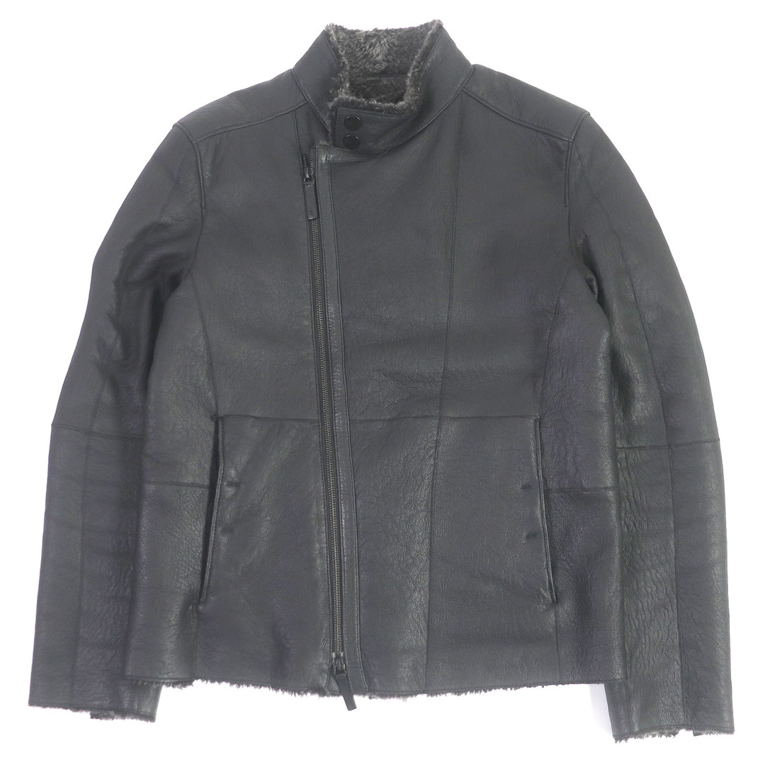 ARMANI COLLEZIONI(アルマーニ コレツィオーニ)の美品□ARMANI COLLEZIONI アルマーニコレッツォーニ ラムレザー スタンドカラー WZIP シングル ライダースジャケット ムートンジャケット ブラック 46 正規品 メンズ メンズのジャケット/アウター(ライダースジャケット)の商品写真