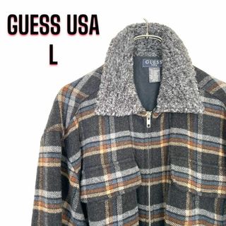 ゲス(GUESS)の良品 GUESS USA ボアジャケット ブラウン チェック柄 ヴィンテージ L(テーラードジャケット)