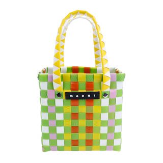 マルニ(Marni)のマルニ バッグ マイクロバスケット グリーンリーフ ミニバッグ 編み込み 軽量(トートバッグ)