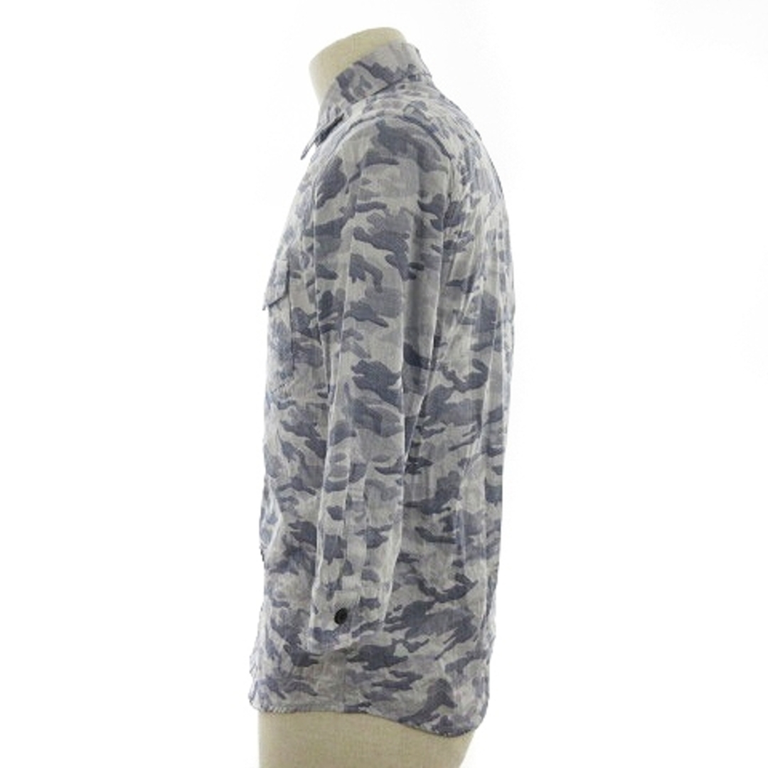 COMME CA ISM(コムサイズム)のコムサイズム シャツ ステンカラー 五分袖 コットン 迷彩柄 カモフラ S 青 メンズのトップス(シャツ)の商品写真