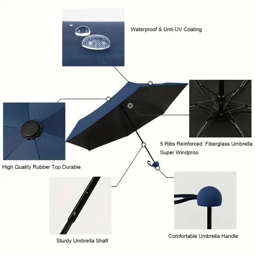 ネイビー　折りたたみ傘　コンパクト　ケース付き　晴雨兼用　レディース　メンズ レディースのファッション小物(傘)の商品写真