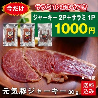 【今だけサラミ1Pおまけ！】元気豚　ジャーキー　30ｇ×2パック（＋元気豚サラミ 60g×1パック）(肉)