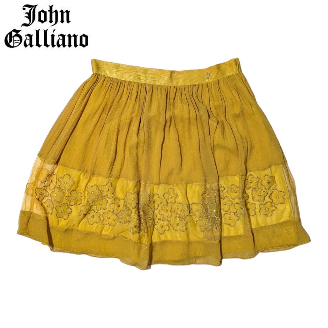 John Galliano - John Galliano イエロー シースルー フラワー ミニスカート