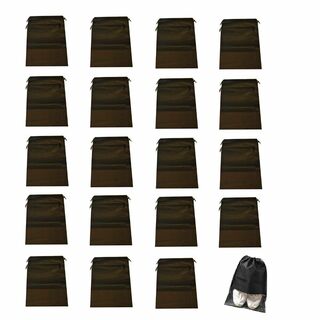【色: 黒】靴袋 巾着 不織布 シューズバッグ 収納袋 服入れ 透明窓付き 靴収(旅行用品)