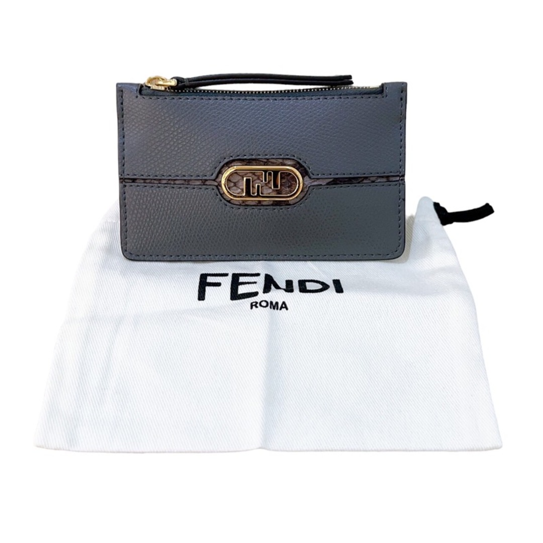 FENDI(フェンディ)の　フェンディ FENDI カードケース 7AS135 グレー/ゴールド金具 レザー レディース カードケース レディースのファッション小物(名刺入れ/定期入れ)の商品写真