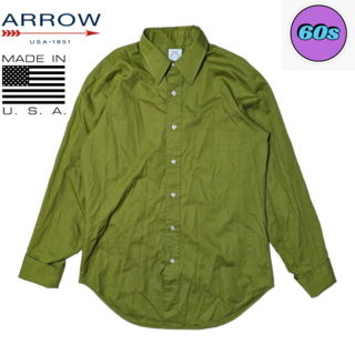 アロー(ARROW)の60s 70s ビンテージ ARROW USA製 カーキ カフス 長袖シャツ(シャツ)