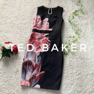 テッドベイカー(TED BAKER)のTED BAKER　タイトドレス 　ワンピース　花柄　メッシュ切替　膝下丈　美品(ひざ丈ワンピース)