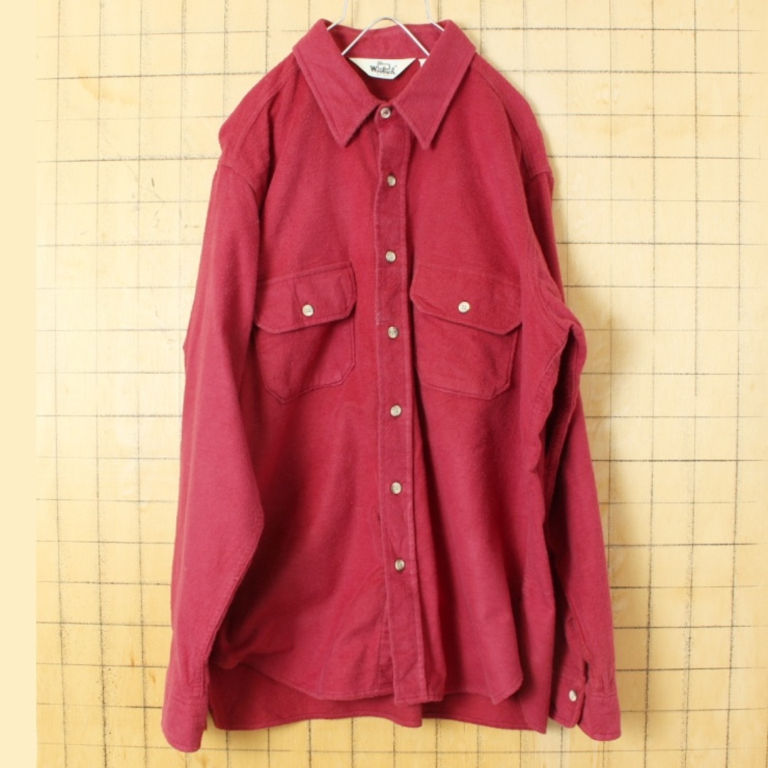 WOOLRICH(ウールリッチ)の70s80s USA Woolrichシャモアクロスシャツ レッドXL ss39 メンズのトップス(シャツ)の商品写真