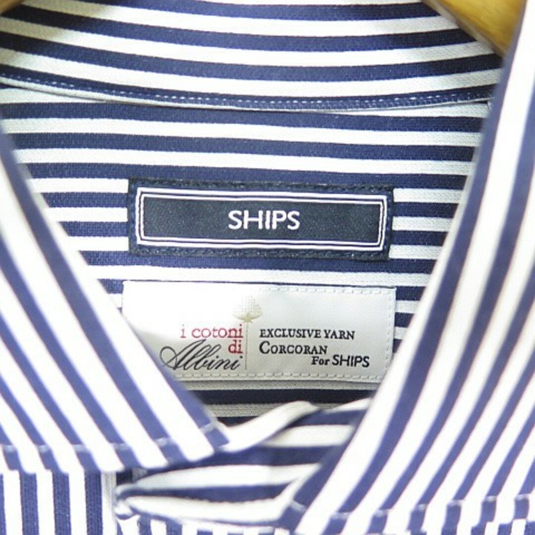 SHIPS(シップス)のSHIPS ALBINI ジャージー シャツ 長袖 M ストライプ ネイビー メンズのトップス(シャツ)の商品写真