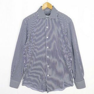 シップス(SHIPS)のSHIPS ALBINI ジャージー シャツ 長袖 M ストライプ ネイビー(シャツ)