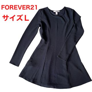 フォーエバートゥエンティーワン(FOREVER 21)のFOREVER21  シンプル　膝丈　ワンピース サイズＬ　ブラック(ひざ丈ワンピース)