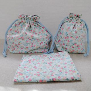 ハンドメイド お弁当袋 コップ袋 ランチョンマット25×35 3点セット 花柄(外出用品)