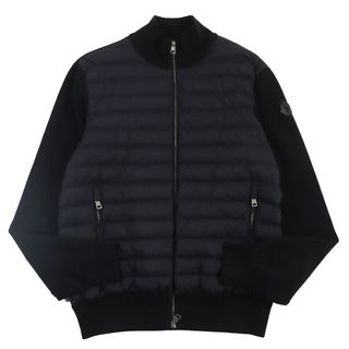 MONCLER - 極美品●MONCLER モンクレール 2021年製 CARDIGANT レザーロゴパッチ付き 切り替え ダウンジャケット ブラック L ハンガー付き 国内正規品 メンズ