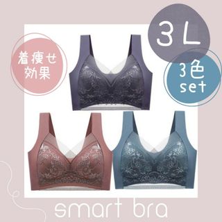 小さく見せるブラ 3L 3色セット 3個セット 着痩せ ナイトブラ  美胸 美乳(ブラ)