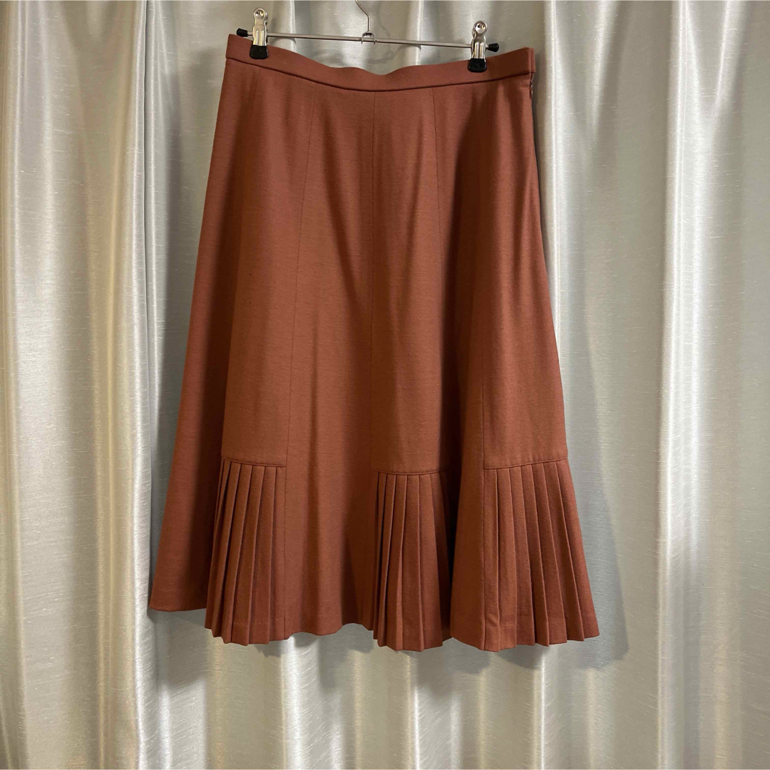 レナウン　プリーツスカート　オレンジ　毛 レディースのスカート(ひざ丈スカート)の商品写真