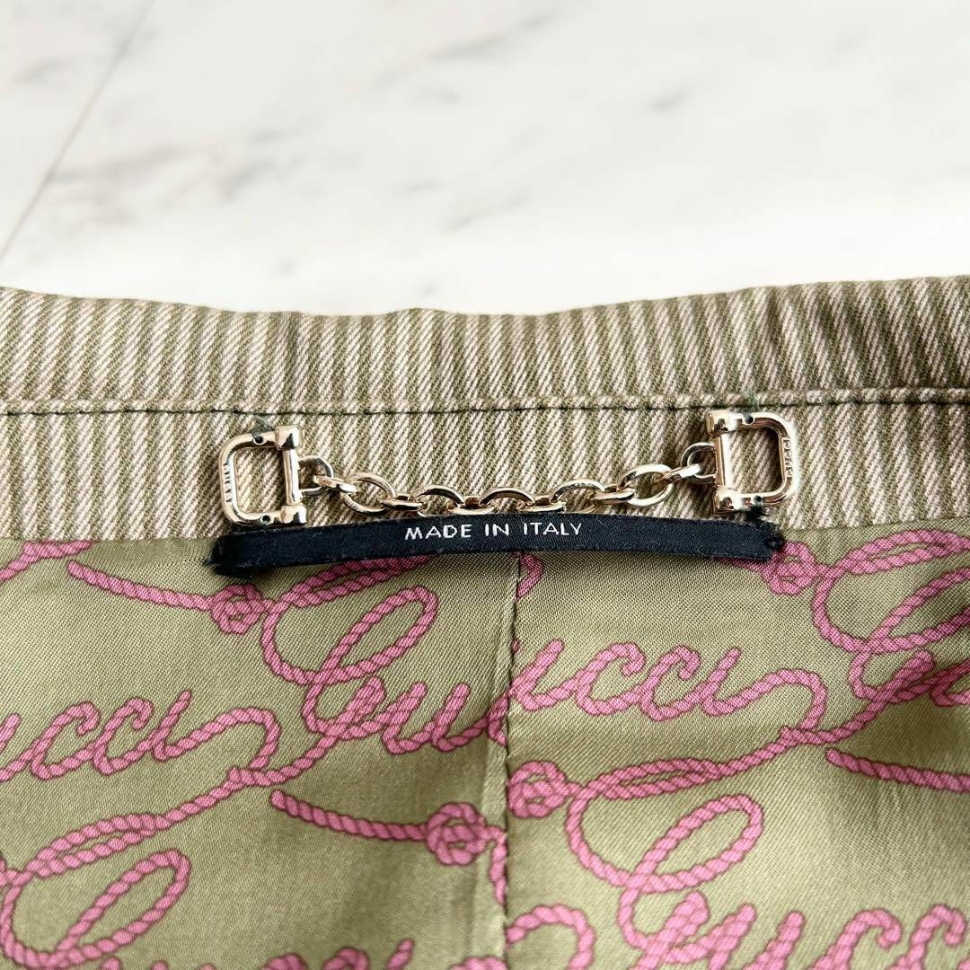Gucci(グッチ)のGUCCI ストライプ ヒッコリー カバーオール 裏地総ロゴ GG刻印ボタン レディースのジャケット/アウター(Gジャン/デニムジャケット)の商品写真