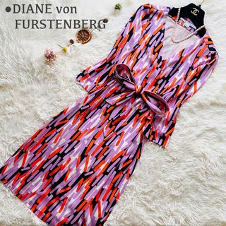 ダイアンフォンファステンバーグ(DIANE von FURSTENBERG)の新品同様 DVF ダイアンフォンファステンバーグ 総柄 シルク ラップワンピース(ひざ丈ワンピース)