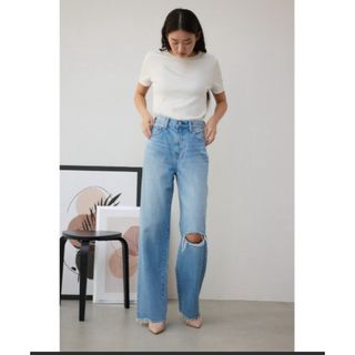 アズールバイマウジー(AZUL by moussy)の美品試着のみ　アズールバイマウジー　ストレートダメージデニム　S(デニム/ジーンズ)